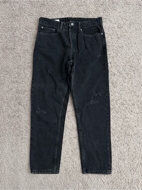 Zara Black Distressed Mom Tapered Leg Jeans Womens 32
